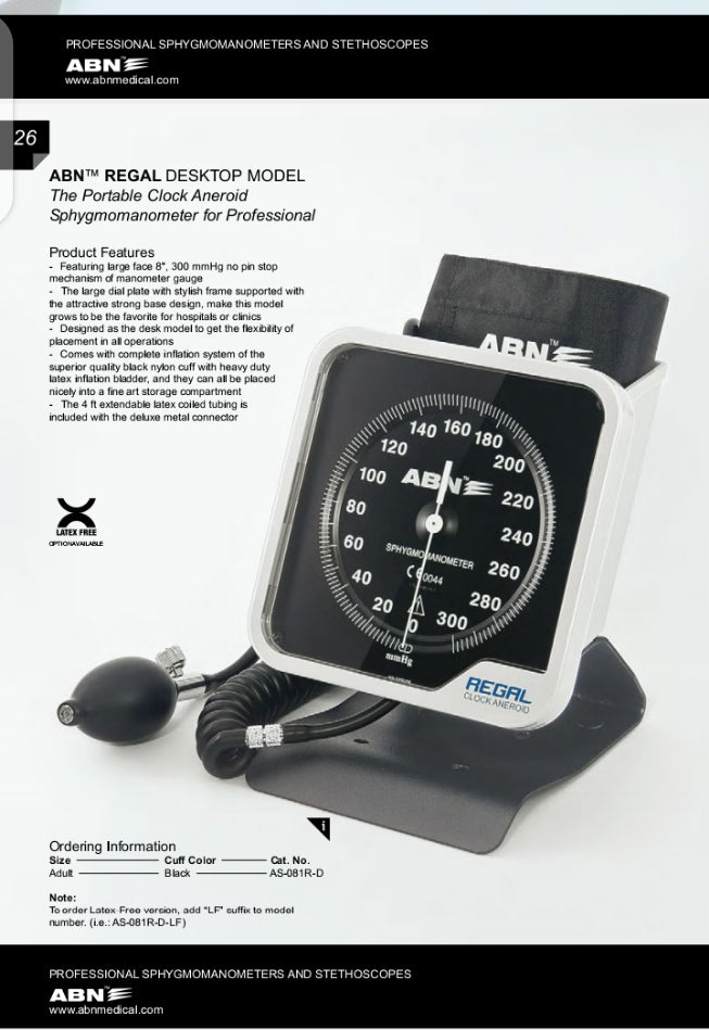 ABN Regal Desktop Model (The Portable Clock Aneroid Sphygmomanometer For Professional)