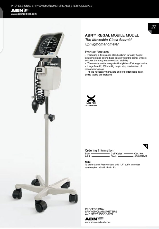 ABN Regal Mobile Model (The moveable Clock Aneroid Sphygmomanometer)