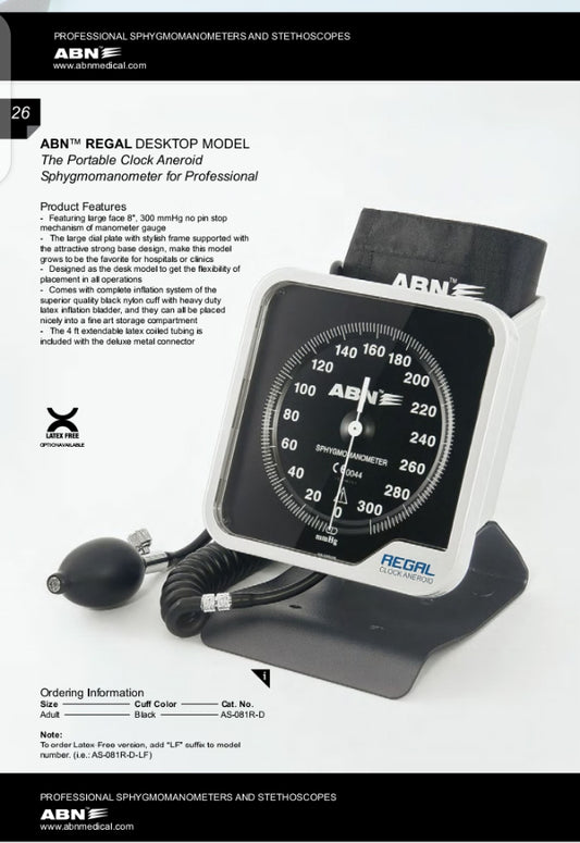 ABN Regal Desktop Model (The Portable Clock Aneroid Sphygmomanometer For Professional)
